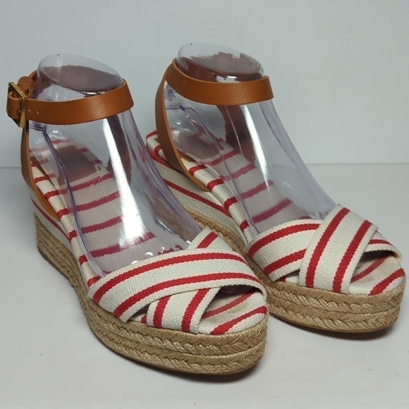 Tory Burch Karissa canvas wedge espadrille platform sandals womans size 9 - Picture 2 of 16